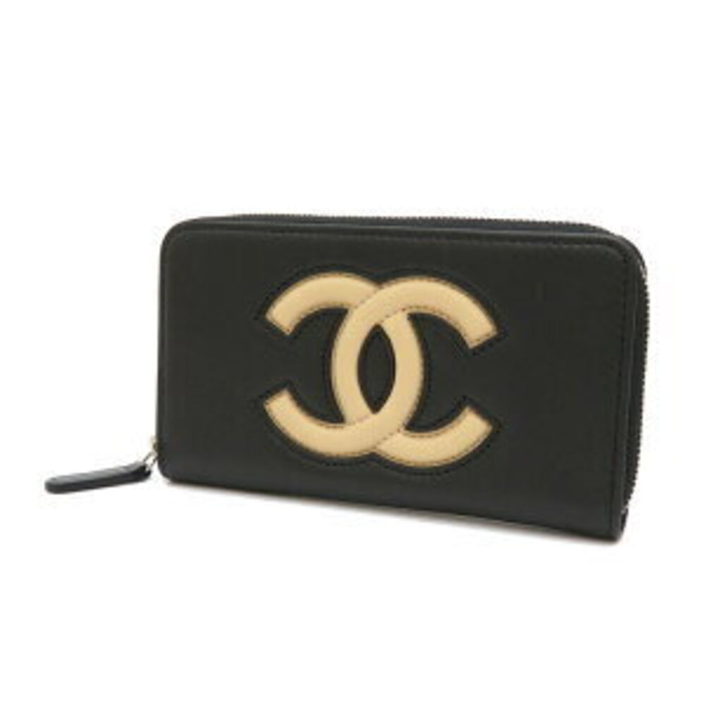 CHANEL Coco Mark Zip Wallet Long circa Calfskin Black
